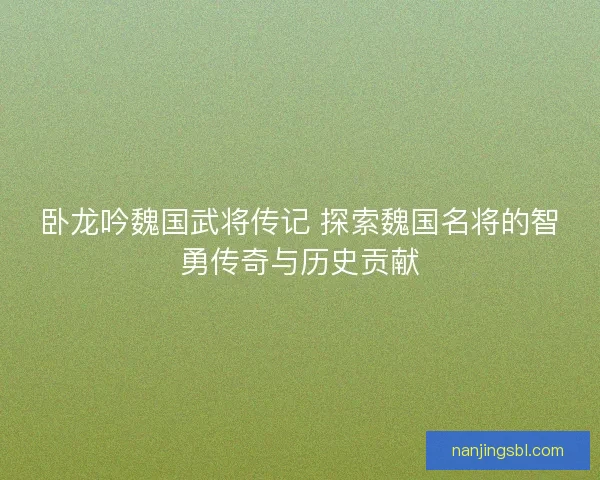 卧龙吟魏国武将传记 探索魏国名将的智勇传奇与历史贡献